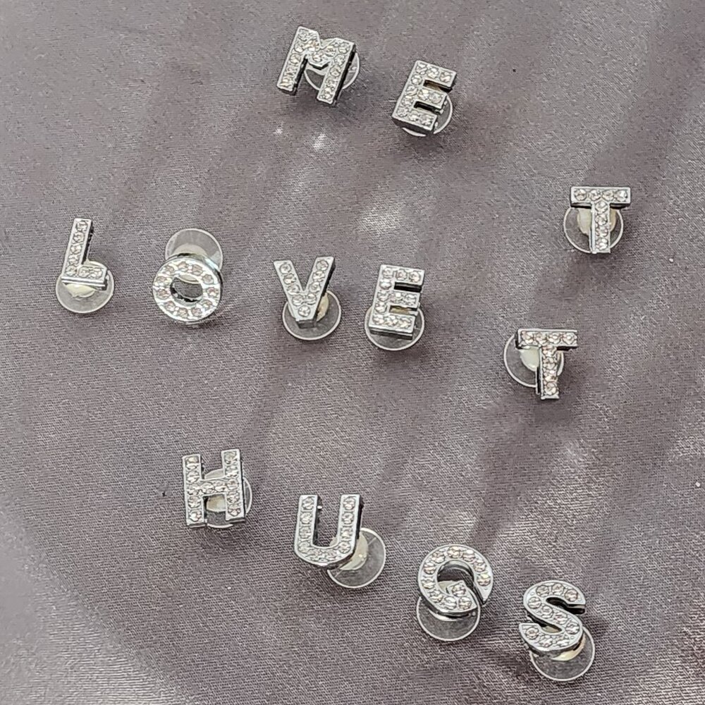 12pc Crystal Rhinestone Bling on Silver Tone Random Capital Letter Croc Charms - Picture 8 of 16